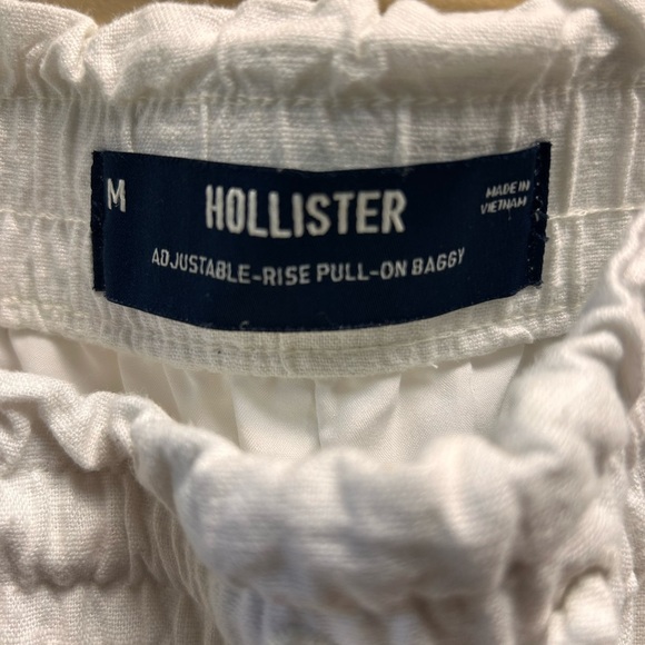Hollister White Wide Leg Linen Blend Adjustable-Rise Pull-On Baggy Pants - Picture 3 of 4